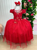 Vestido Vila Lele Longo Jardim Encantado Borboletas Vermelho (VESTVLLLLLNGJRDENCBBVML)