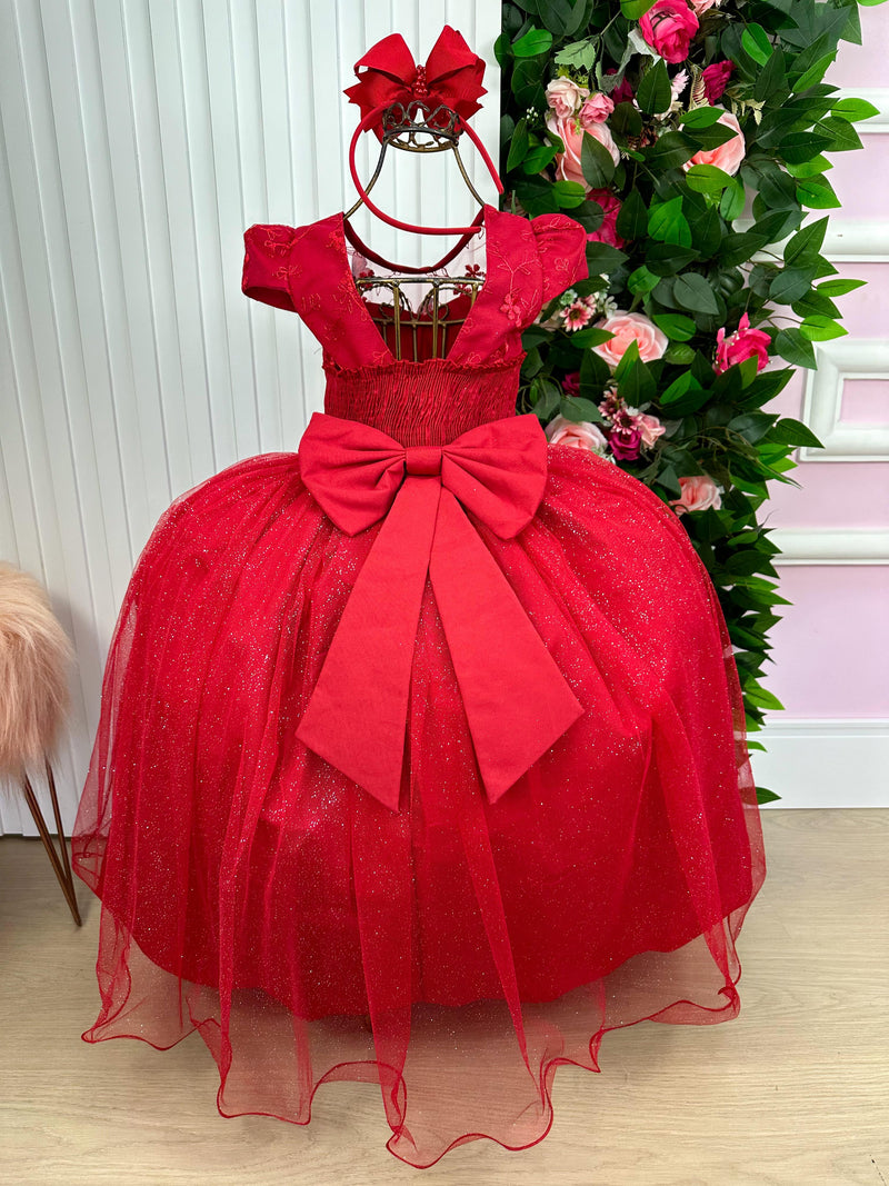 Vestido Vila Lele Longo Jardim Encantado Borboletas Vermelho (VESTVLLLLLNGJRDENCBBVML)