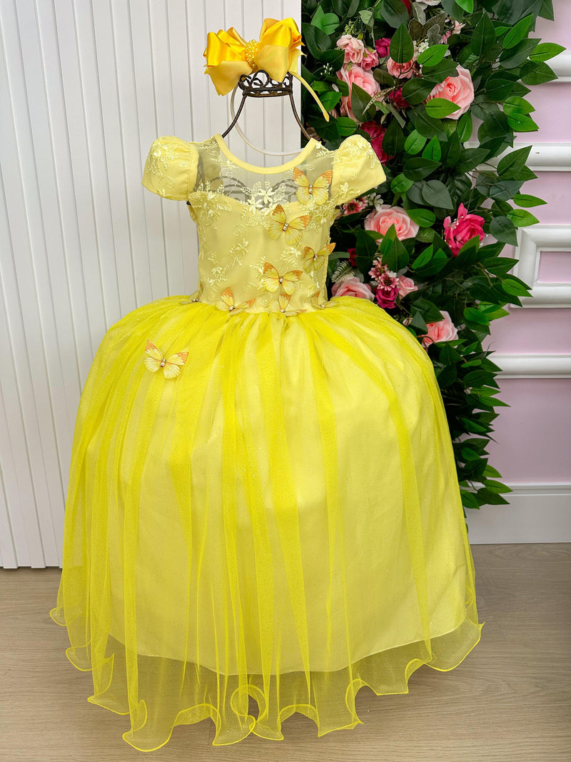 Vestido Vila Lele Longo Jardim Encantado Borboletas Amarelo (VESTVLLLLGJRDENCTBBLAMR)