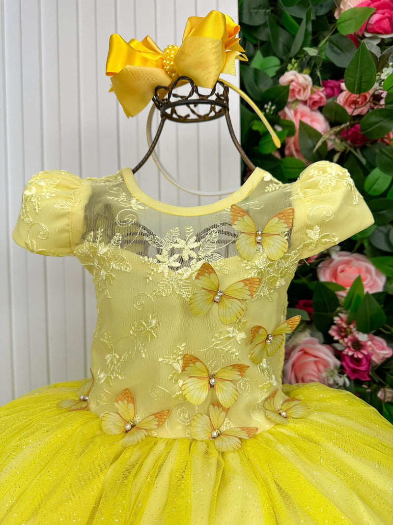 Vestido Vila Lele Longo Jardim Encantado Borboletas Amarelo (VESTVLLLLGJRDENCTBBLAMR)