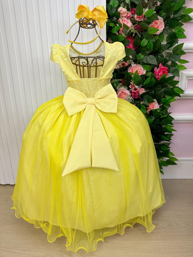 Vestido Vila Lele Longo Jardim Encantado Borboletas Amarelo (VESTVLLLLGJRDENCTBBLAMR)