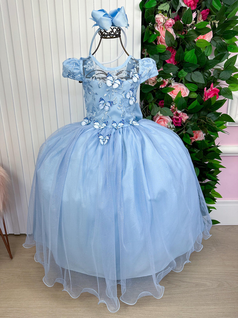 Vestido Vila Lele Longo Jardim Encantado Borboletas Azul Bebe (VESTVLLLLGJRDENCTBBAZLBB)