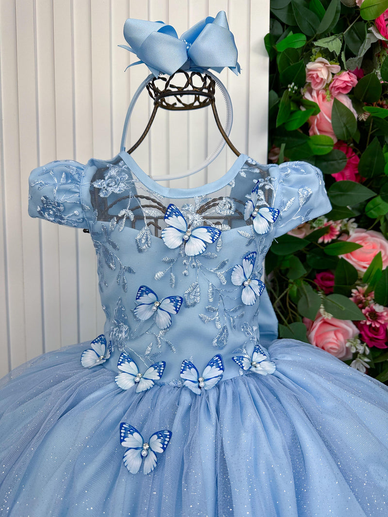 Vestido Vila Lele Longo Jardim Encantado Borboletas Azul Bebe (VESTVLLLLGJRDENCTBBAZLBB)