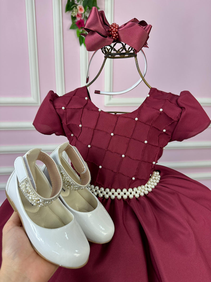 Vestido Ysa Kids Marsala Peito Perolas (VESTYSAKSMRSLPTPRLS)