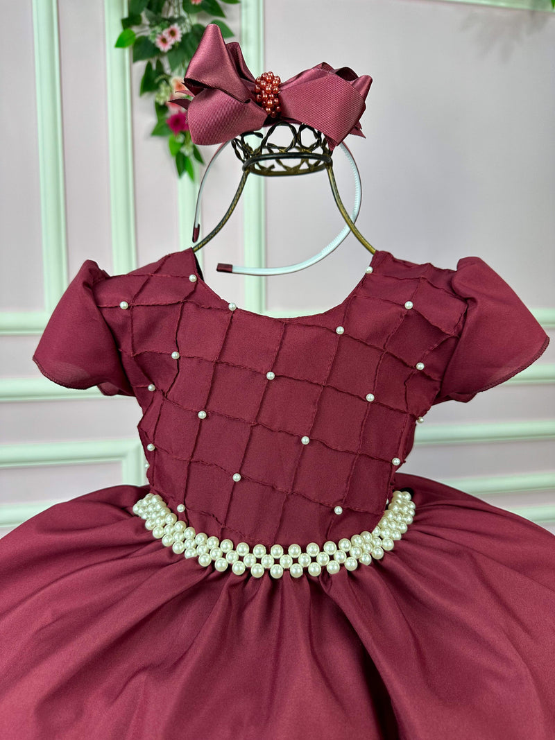 Vestido Ysa Kids Marsala Peito Perolas (VESTYSAKSMRSLPTPRLS)