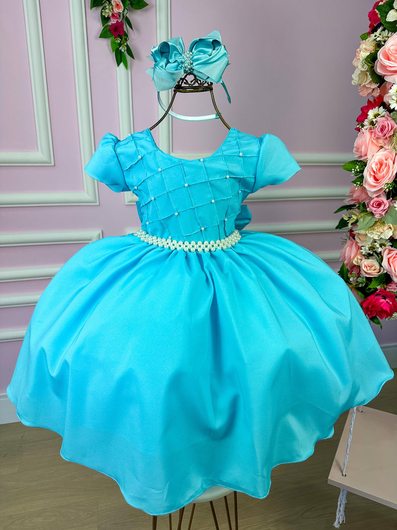 Vestido Ysa Kids Azul Tiffany Peito Perolas (VESTYSAKSAZLTFFPTPRL)