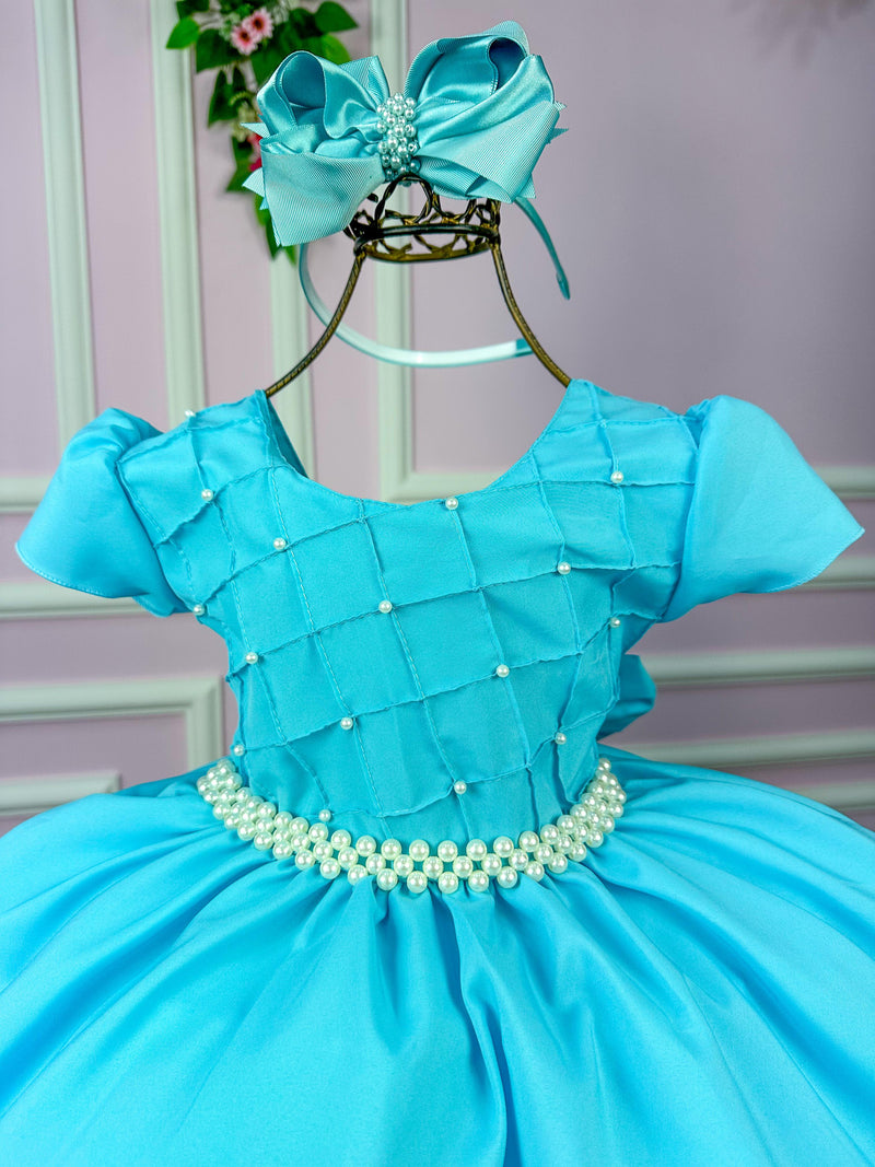 Vestido Ysa Kids Azul Tiffany Peito Perolas (VESTYSAKSAZLTFFPTPRL)