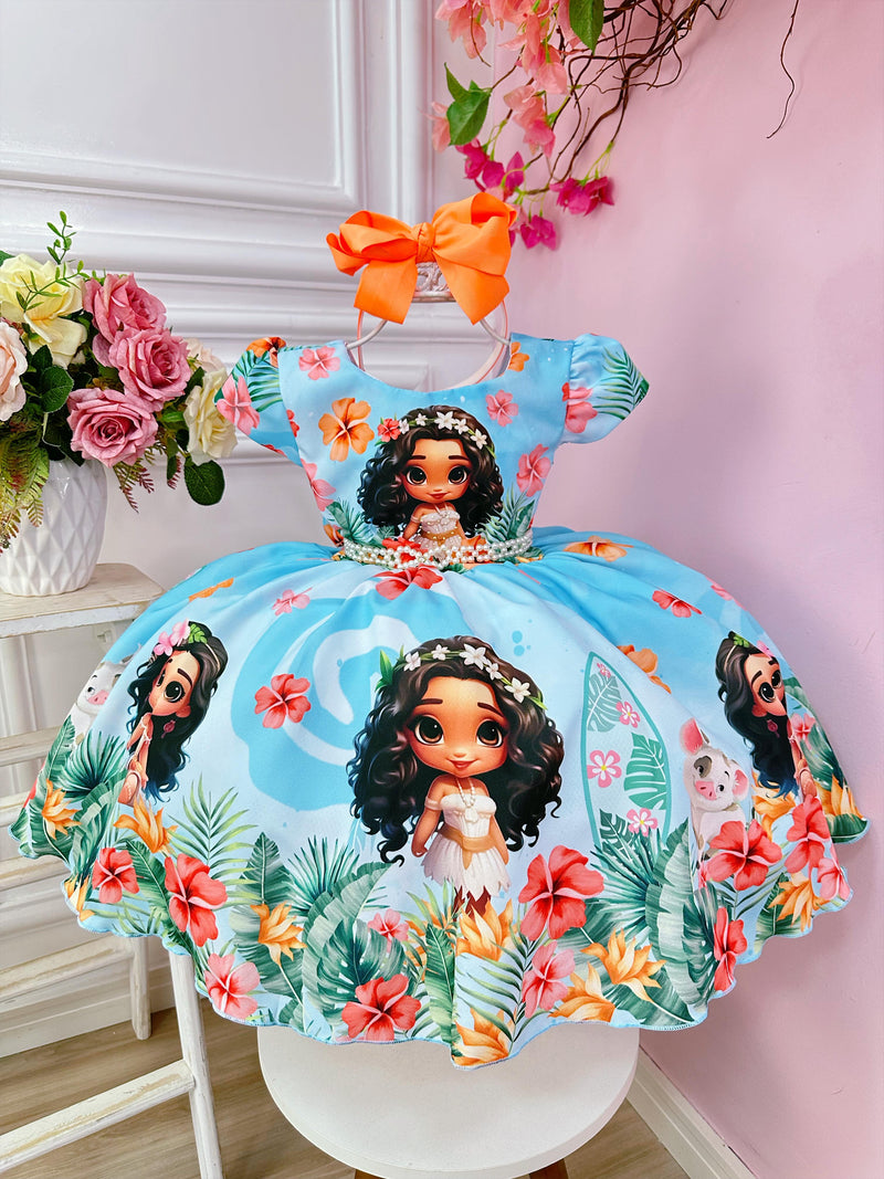 Vestido Infantil Azul Moana Doll Florido Luxo Festas (1401AZ)