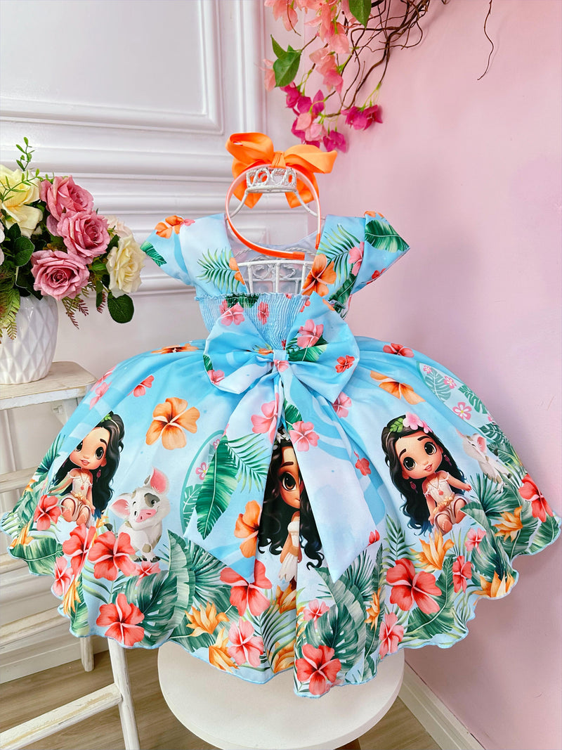 Vestido Infantil Azul Moana Doll Florido Luxo Festas (1401AZ)