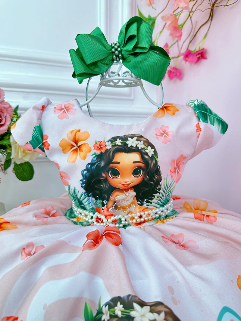 Vestido Infantil Pêssego Moana Doll Florido Luxo Festas (1400PS)