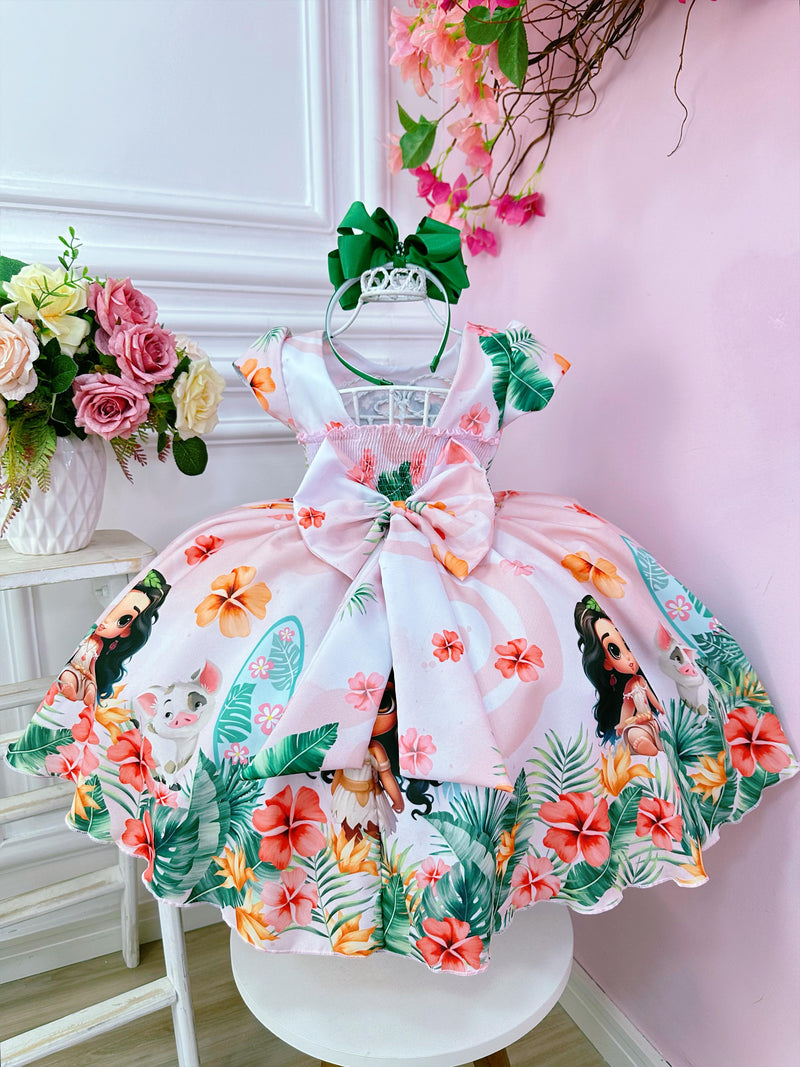 Vestido Infantil Pêssego Moana Doll Florido Luxo Festas (1400PS)