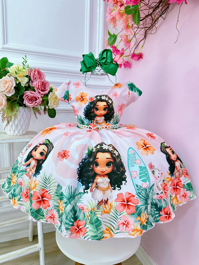 Vestido Infantil Pêssego Moana Doll Florido Luxo Festas (1400PS)