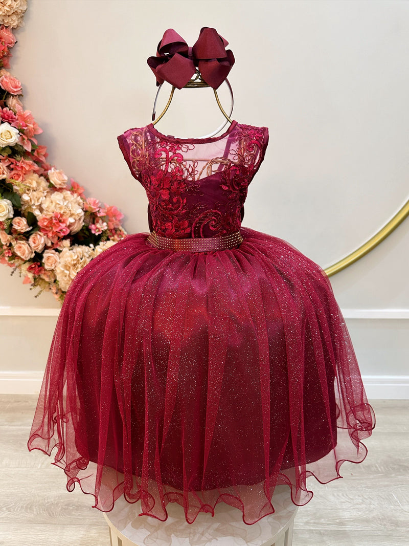 Vestido Infantil Marsala Renda Metalizada Tule C/ Brilho Damas (2109MM)