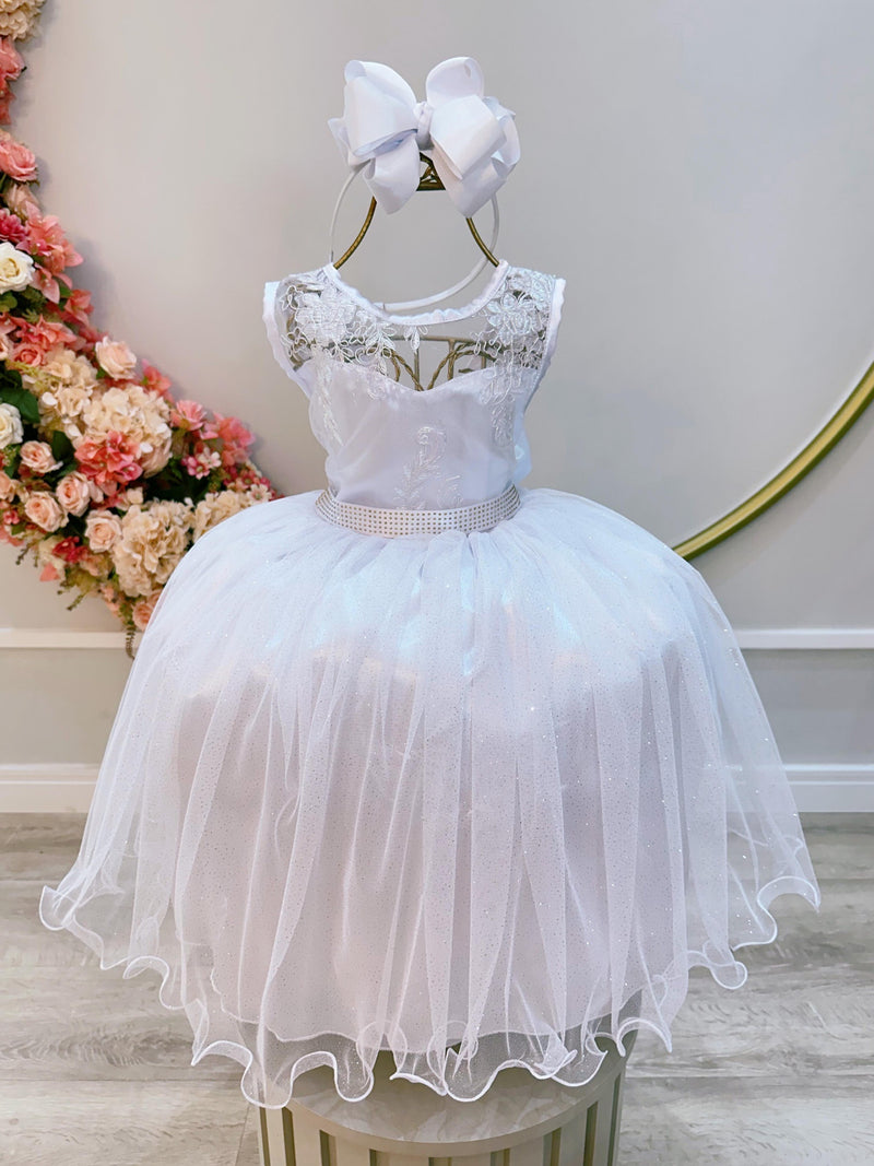 Vestido Infantil Branco Renda Metalizada Tule C/ Brilho Damas (2109BM)