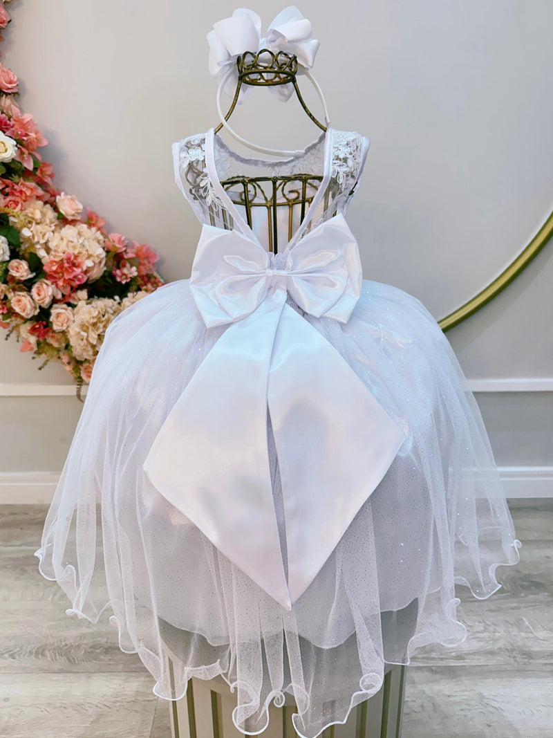 Vestido Infantil Branco Renda Metalizada Tule C/ Brilho Damas (2109BM)