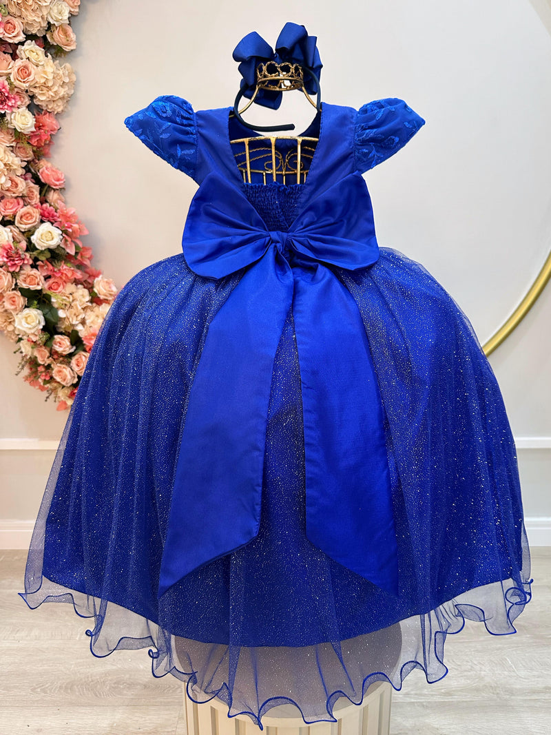 Vestido Infantil Azul Royal C/ Renda Daminhas de Honra Longo (2347AR)