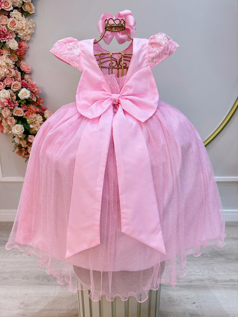 Vestido Infantil Rosa Claro C/ Renda Daminhas de Honra Longo (2347RS)