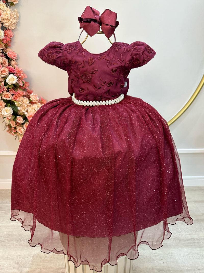 Vestido Infantil Marsala C/ Renda Daminhas de Honra Longo (2347MA)