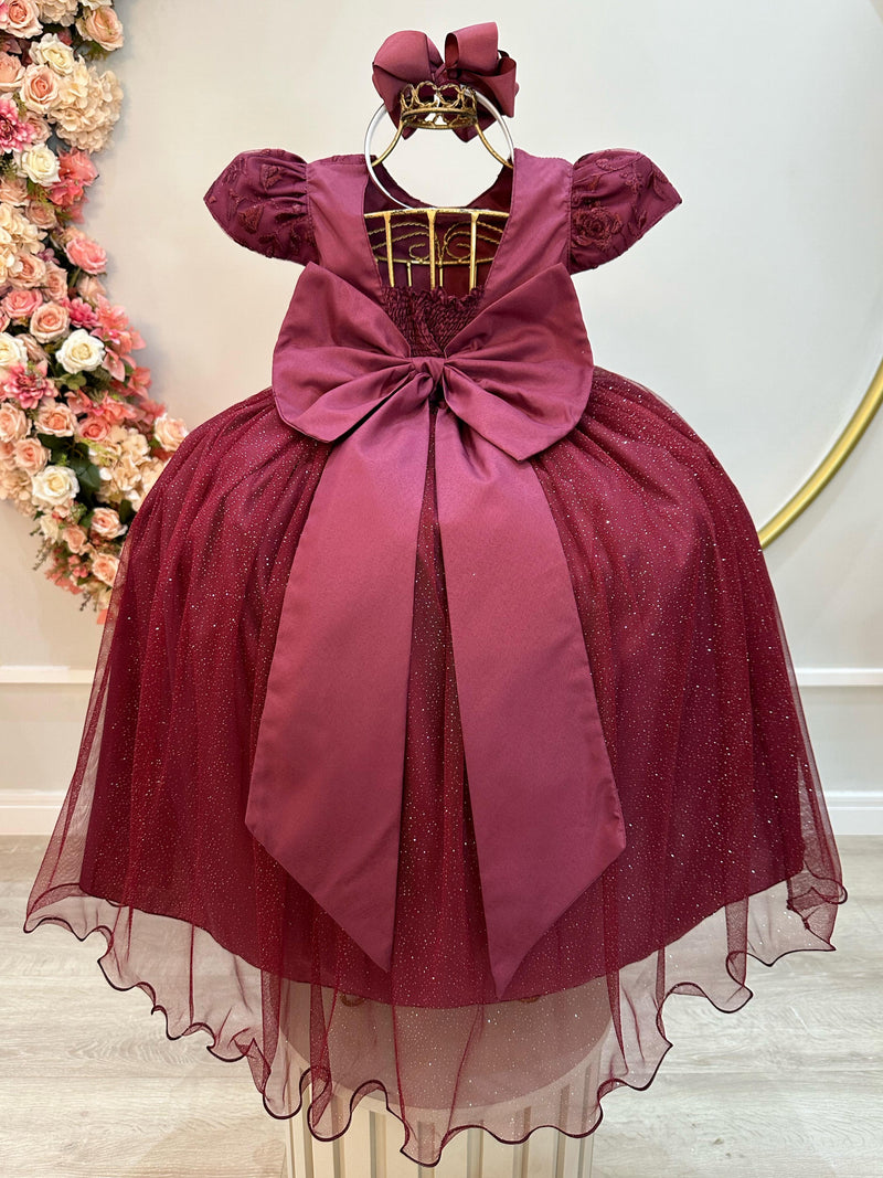 Vestido Infantil Marsala C/ Renda Daminhas de Honra Longo (2347MA)