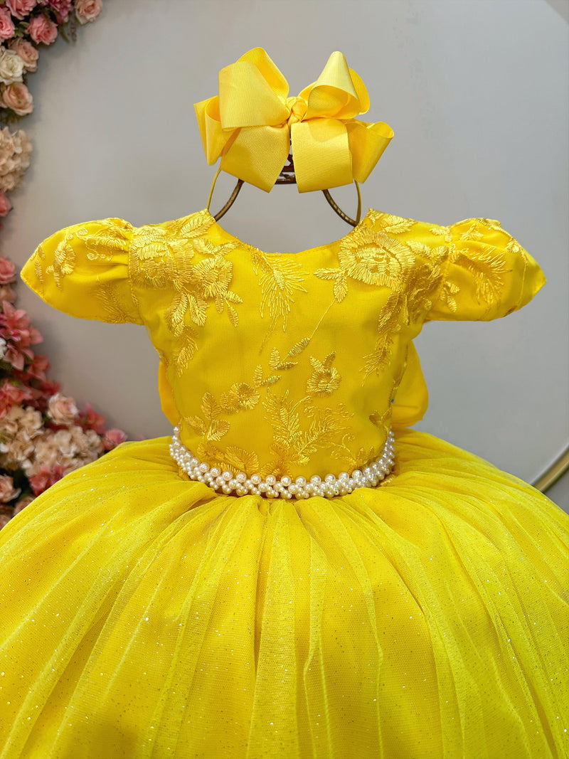 Vestido Infantil Amarelo C/ Renda Daminhas de Honra Longo (2347AE)