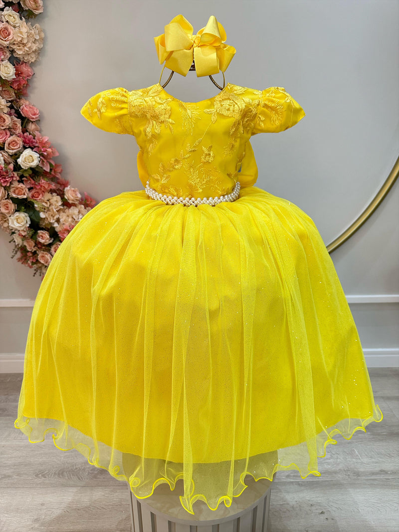 Vestido Infantil Amarelo C/ Renda Daminhas de Honra Longo (2347AE)