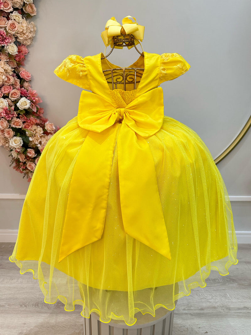 Vestido Infantil Amarelo C/ Renda Daminhas de Honra Longo (2347AE)