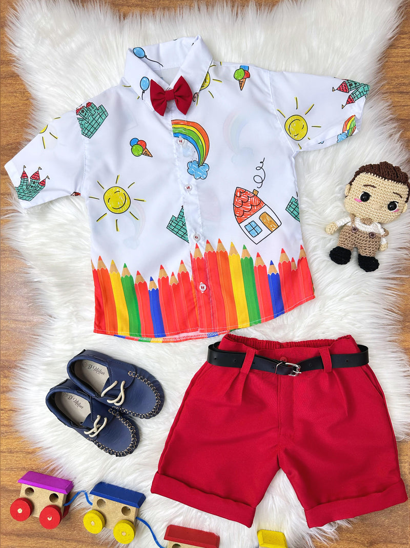 Conjunto Aquarela Com Short Gravatinha e Camisa (1110BW)