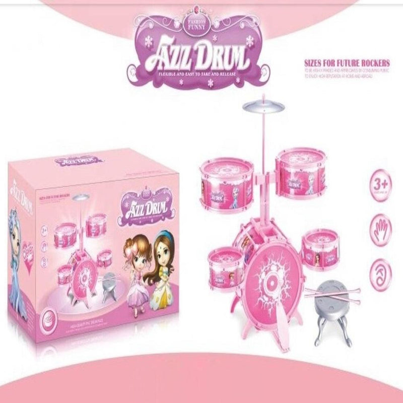 BATERIA INFANTIL MUSICAL ROCKY GIRL GRANDE ROSA BANQUETA PEDAL