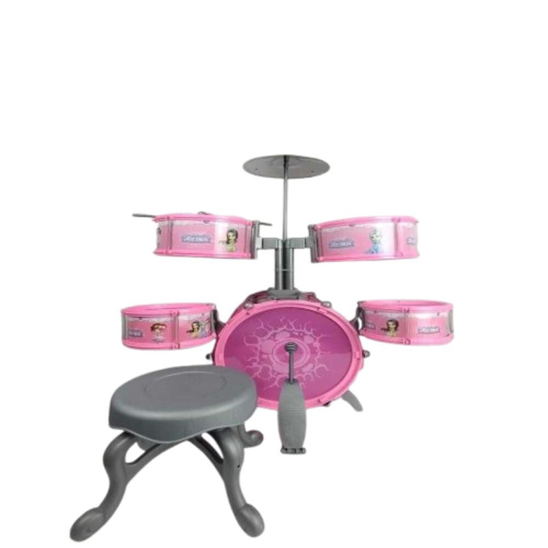 BATERIA INFANTIL MUSICAL ROCKY GIRL GRANDE ROSA BANQUETA PEDAL