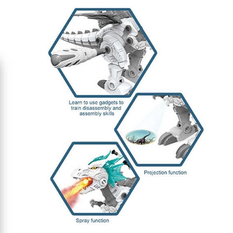 DINOSSAURO CONTROLE REMOTO ROBO PROJETOR COM MISSIL MONTA DESMONTA DRAGAO NEVOA