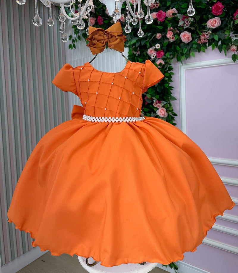 Vestido Ysa Kids Terracota Peito Perolas (VESTYSAKTRRACTAPRLS)