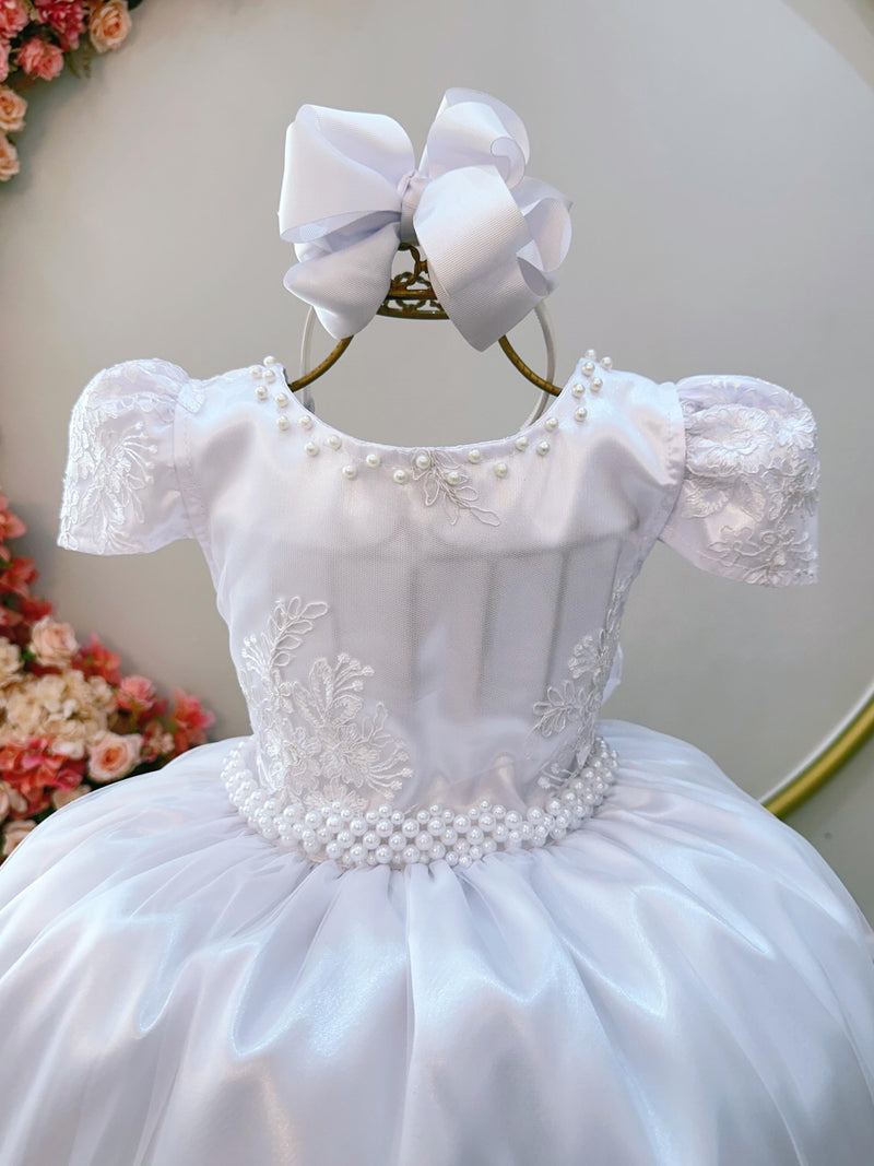 Vestido Infantil Branco Com Renda Realeza Casamentos Longo (2260BW)