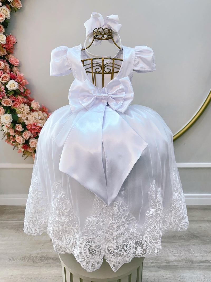 Vestido Infantil Branco Com Renda Realeza Casamentos Longo (2260BW)