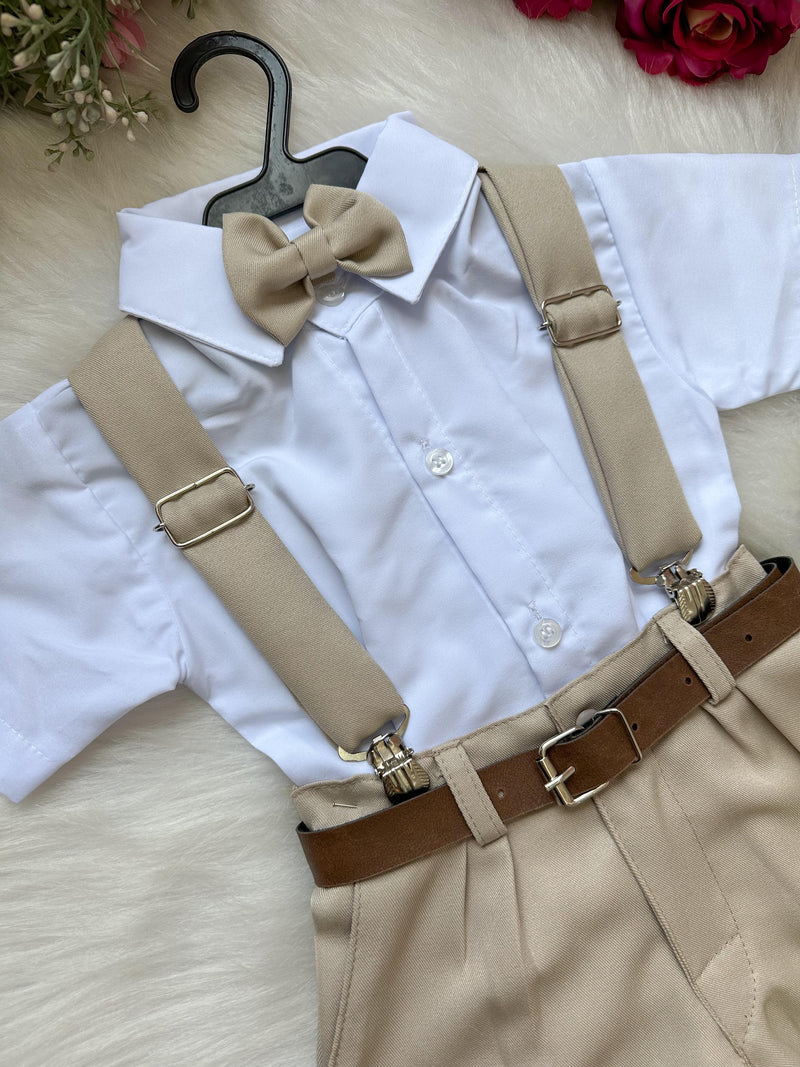 Conjunto Miss Cherry Meninos Social Shorts Ravi Bege Modelo 2 (CNJTMSSCHRSHRVBG2)