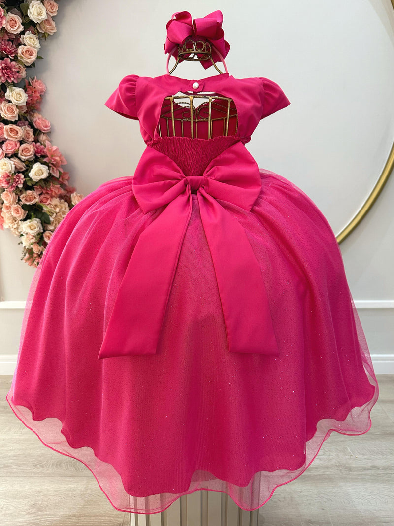 Vestido Infantil Longo Pink Busto Nervura Festas Daminhas (3535PK)