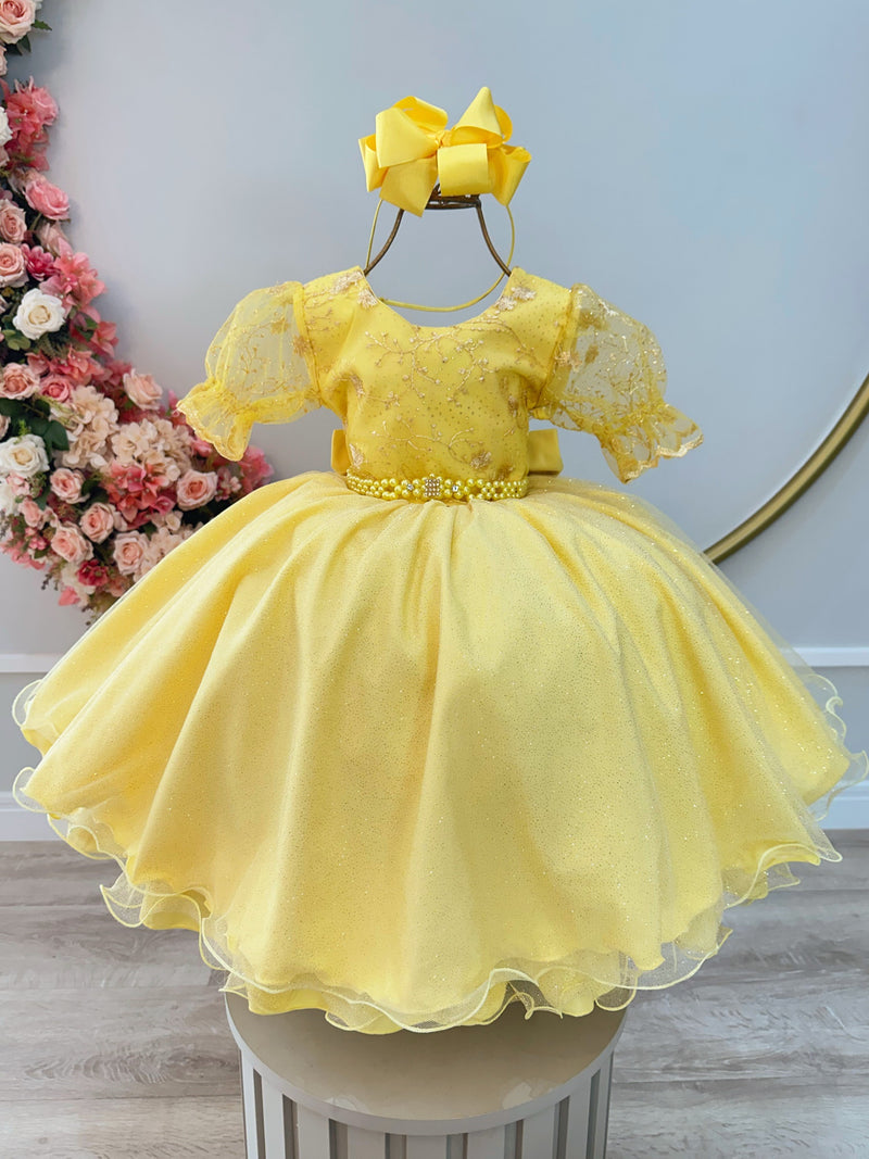 Vestido Infantil Amarelo Com Renda Festas Daminhas Luxo (2930AD)