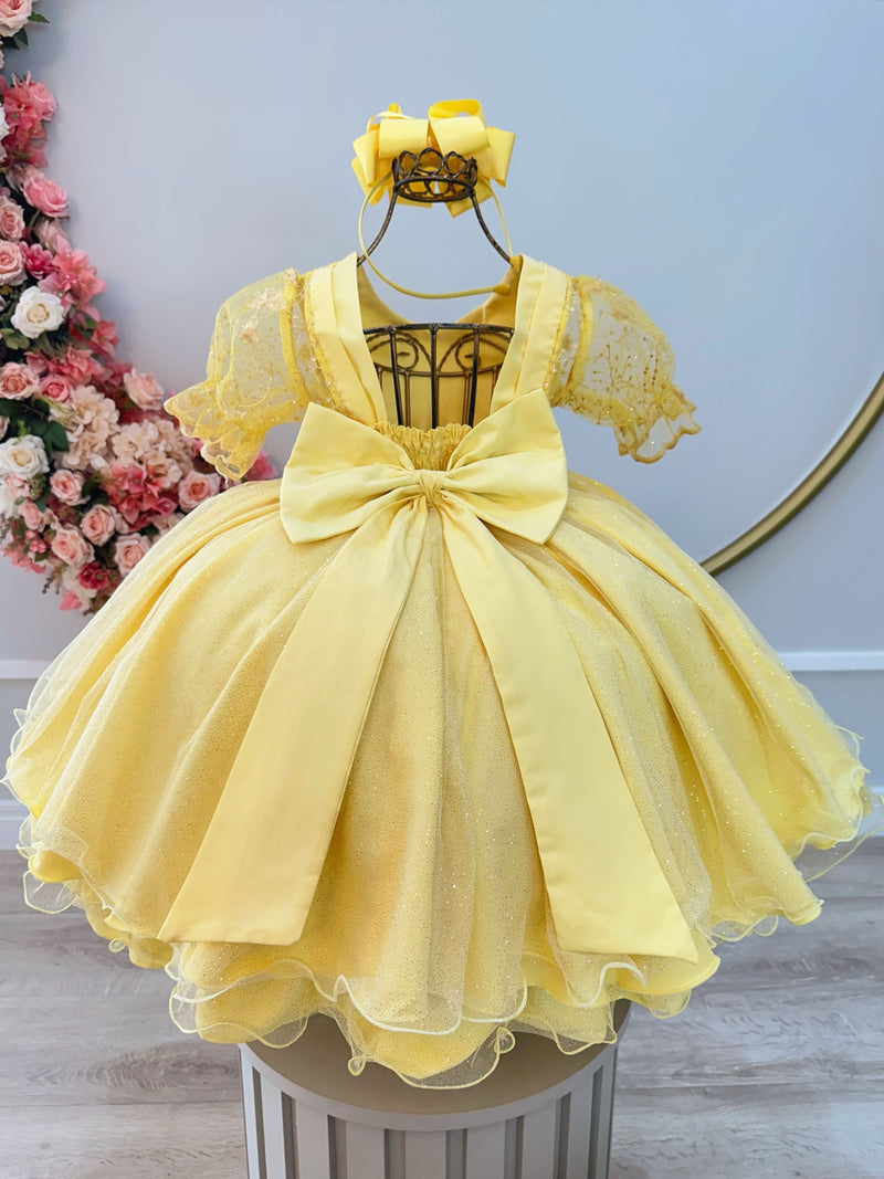 Vestido Infantil Amarelo Com Renda Festas Daminhas Luxo (2930AD)