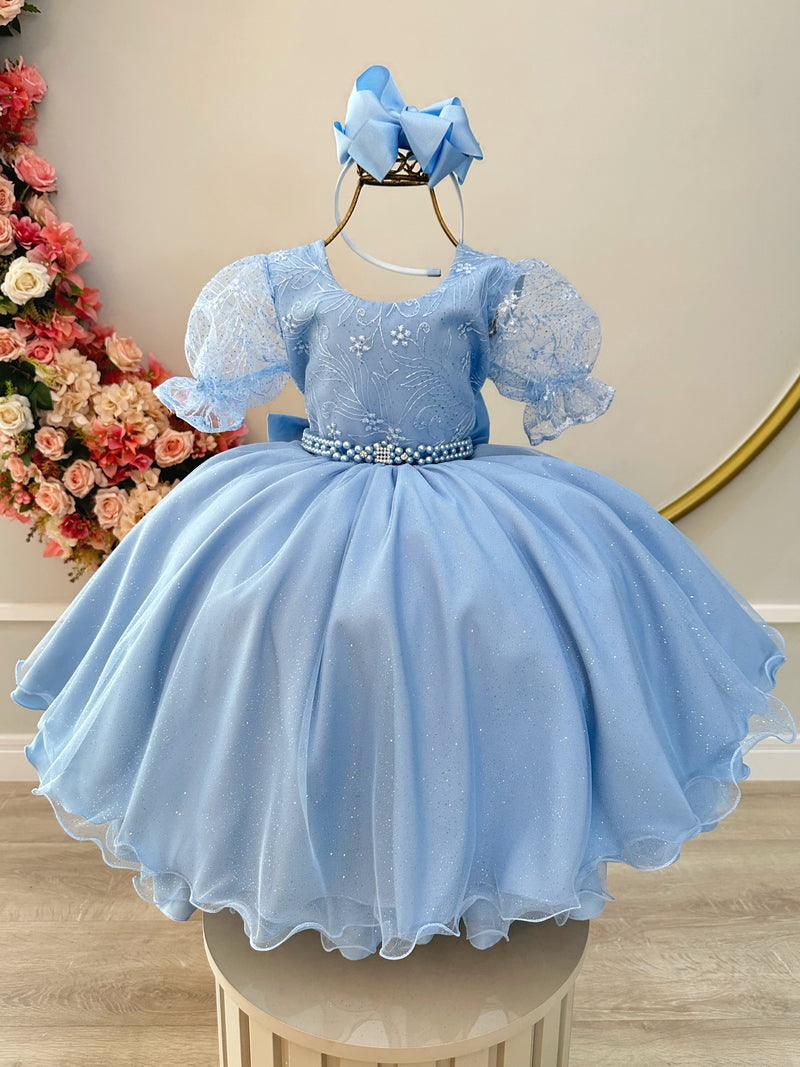 Vestido Infantil Azul Claro Com Renda Festas Daminhas Luxo (2930AC)