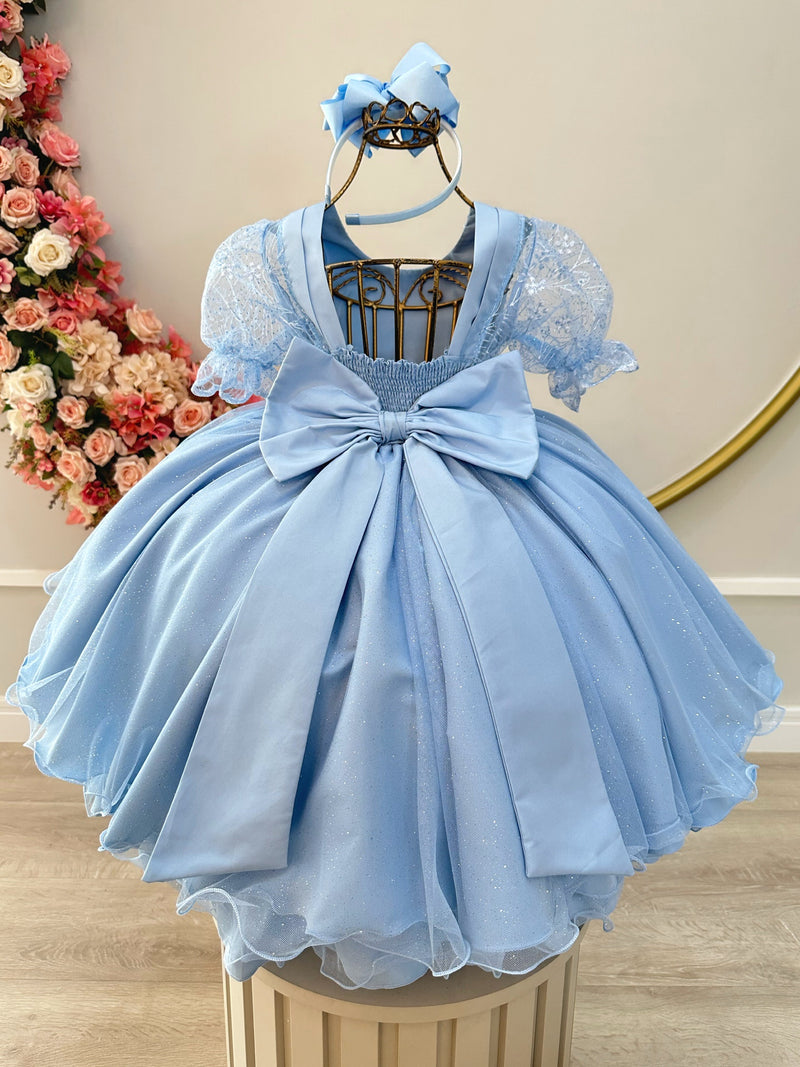 Vestido Infantil Azul Claro Com Renda Festas Daminhas Luxo (2930AC)