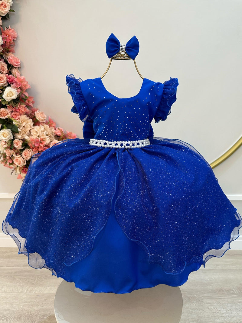 Vestido Infantil Azul Royal Saia C/ Tule e Glitter Daminhas (3047AB)