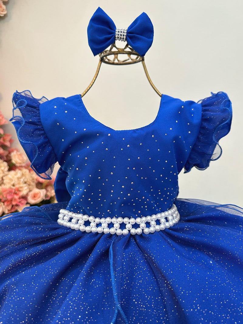 Vestido Infantil Azul Royal Saia C/ Tule e Glitter Daminhas (3047AB)