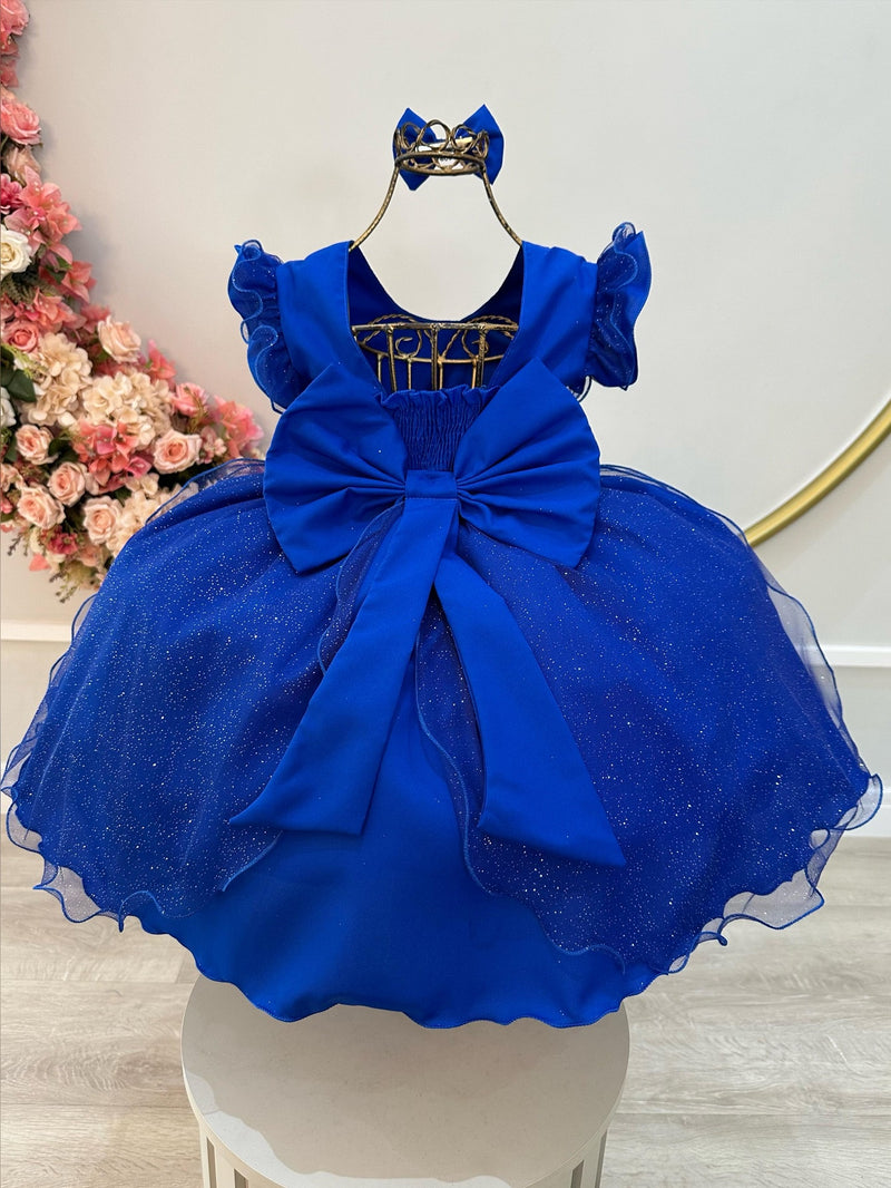 Vestido Infantil Azul Royal Saia C/ Tule e Glitter Daminhas (3047AB)