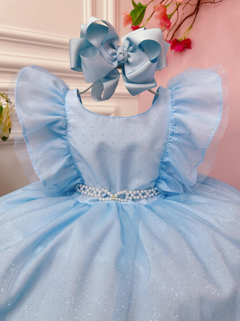 Vestido Infantil Princesa Cinderela Frozen C/ Babados Strass (1407AA)