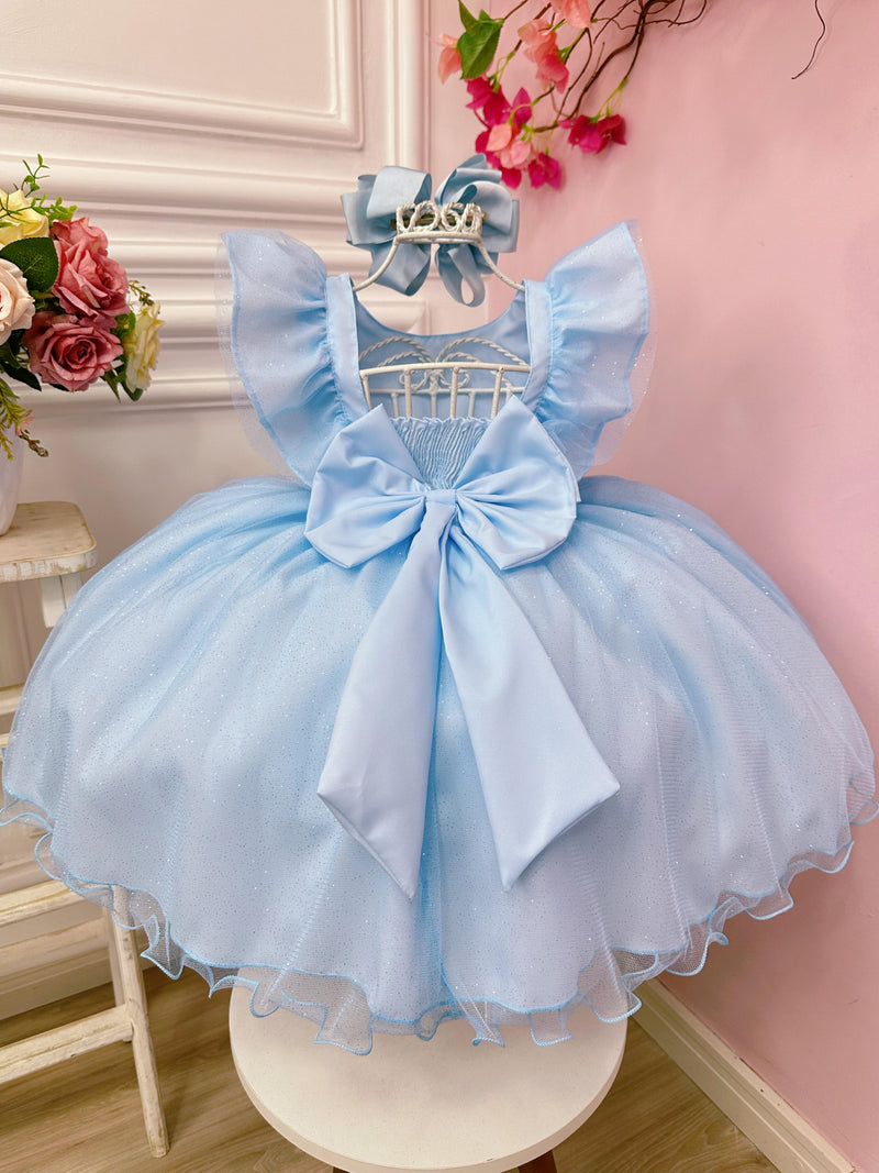 Vestido Infantil Princesa Cinderela Frozen C/ Babados Strass (1407AA)