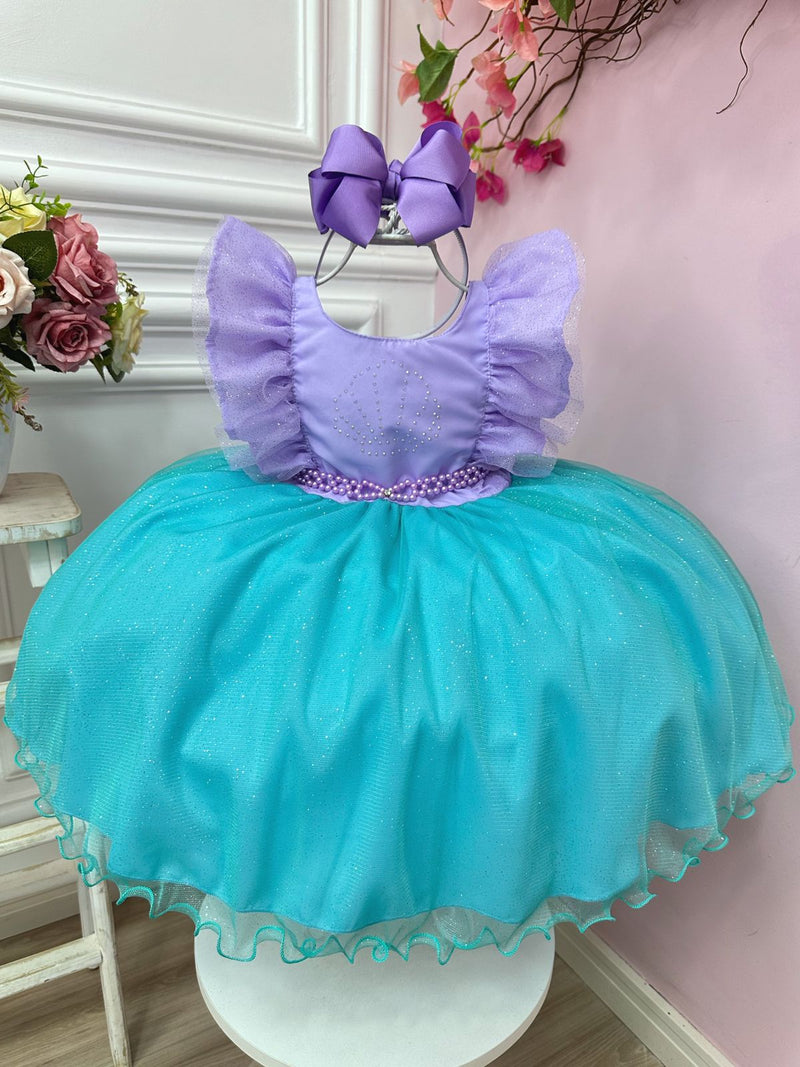 Vestido Infantil Pequena Sereia Ariel Busto C/ Strass Babados (1409LA)