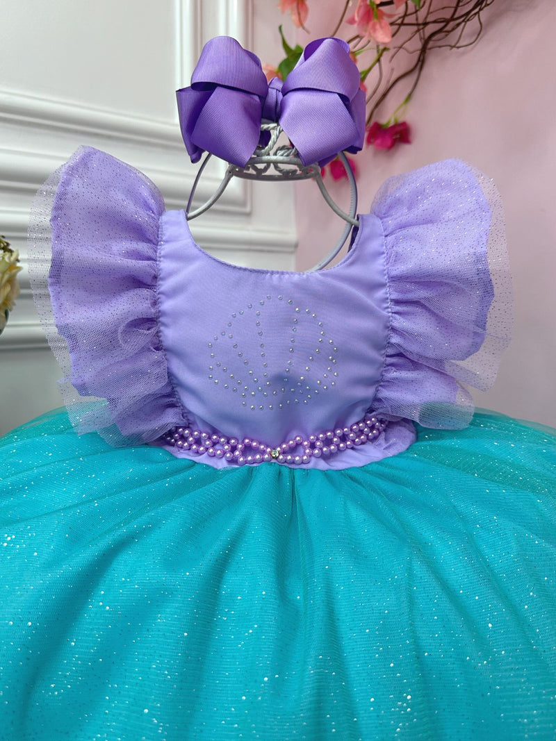 Vestido Infantil Pequena Sereia Ariel Busto C/ Strass Babados (1409LA)