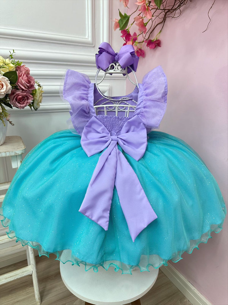 Vestido Infantil Pequena Sereia Ariel Busto C/ Strass Babados (1409LA)