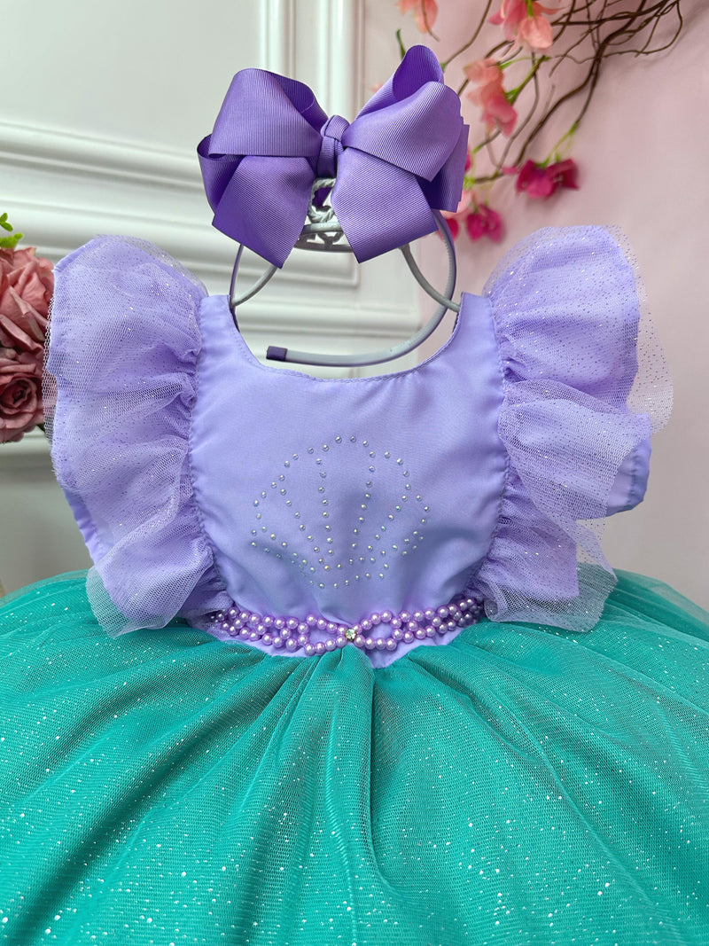 Vestido Infantil Pequena Sereia Ariel Busto C/ Babados Strass (1409LL)