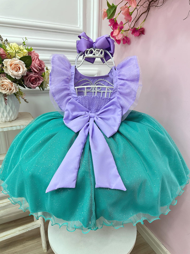 Vestido Infantil Pequena Sereia Ariel Busto C/ Babados Strass (1409LL)