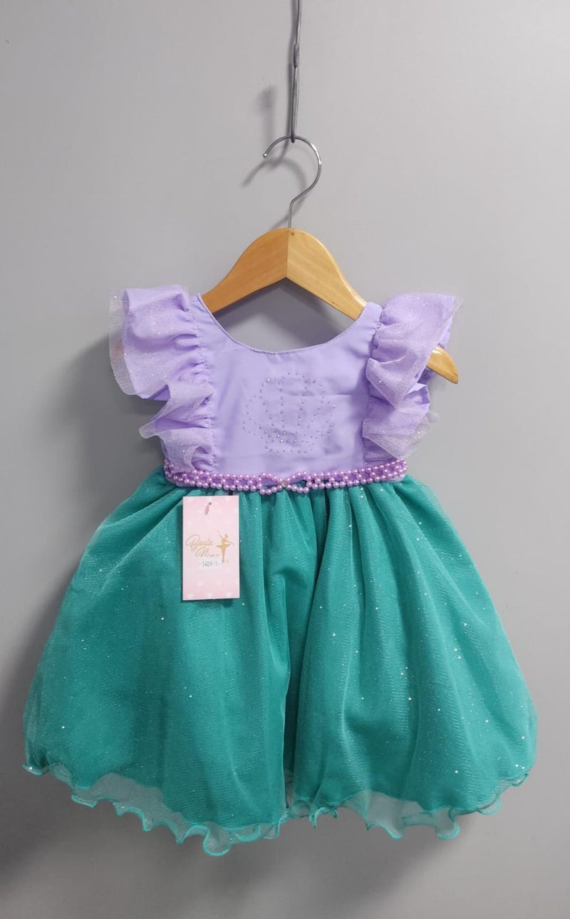 Vestido Infantil Pequena Sereia Ariel Busto C/ Babados Strass (1409LL)